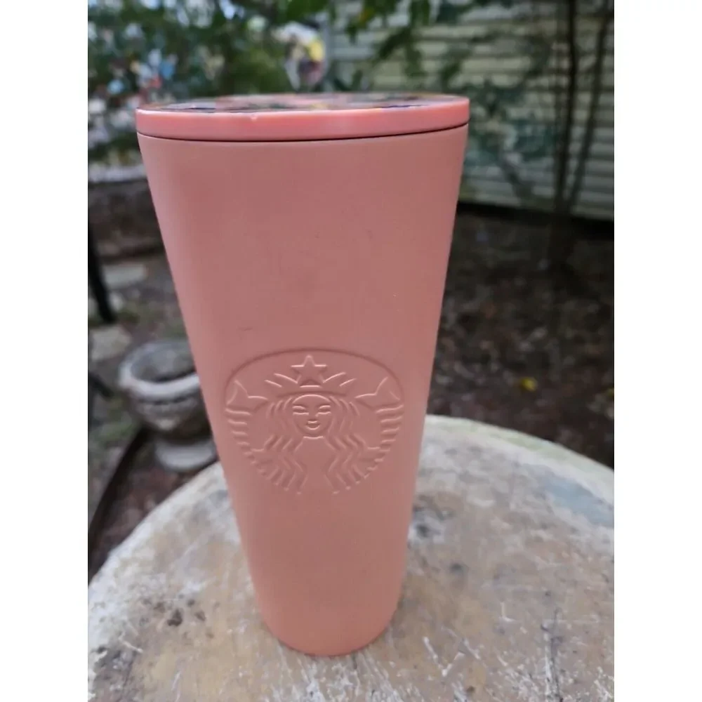 Starbucks Summer Coral Tumbler TROPICAL PALM TREE‎ LID Cold Cup 24oz Venti